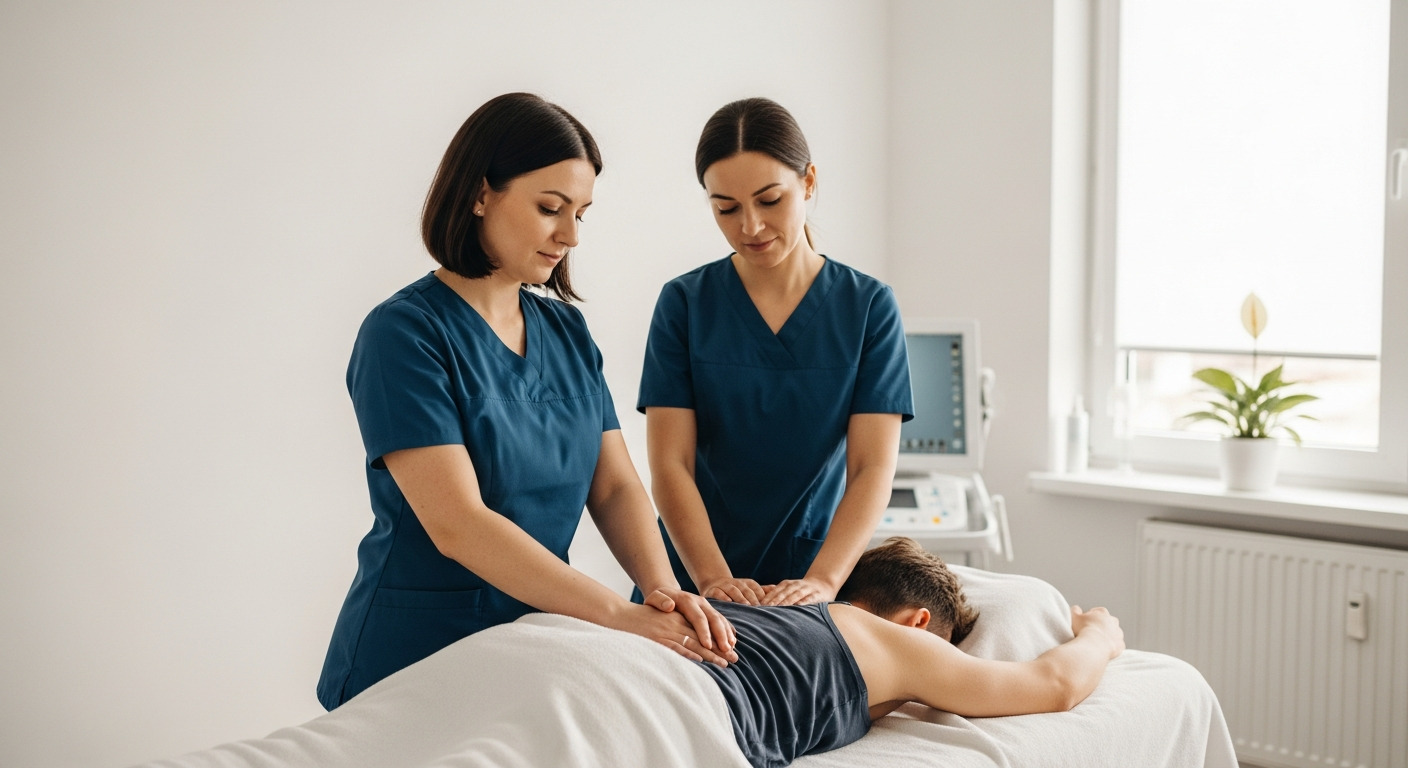 Masaż leczniczy to manualna terapia tkanek wykonywana przez terapeutę, która pomaga zmniejszyć ból i napięcie mięśni oraz poprawić krążenie.