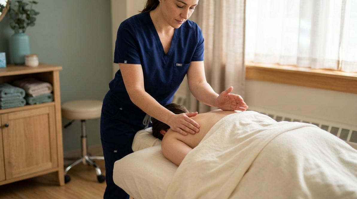 Masaż relaksacyjny pleców wykonywany w gabinecie fizjoterapeutycznym