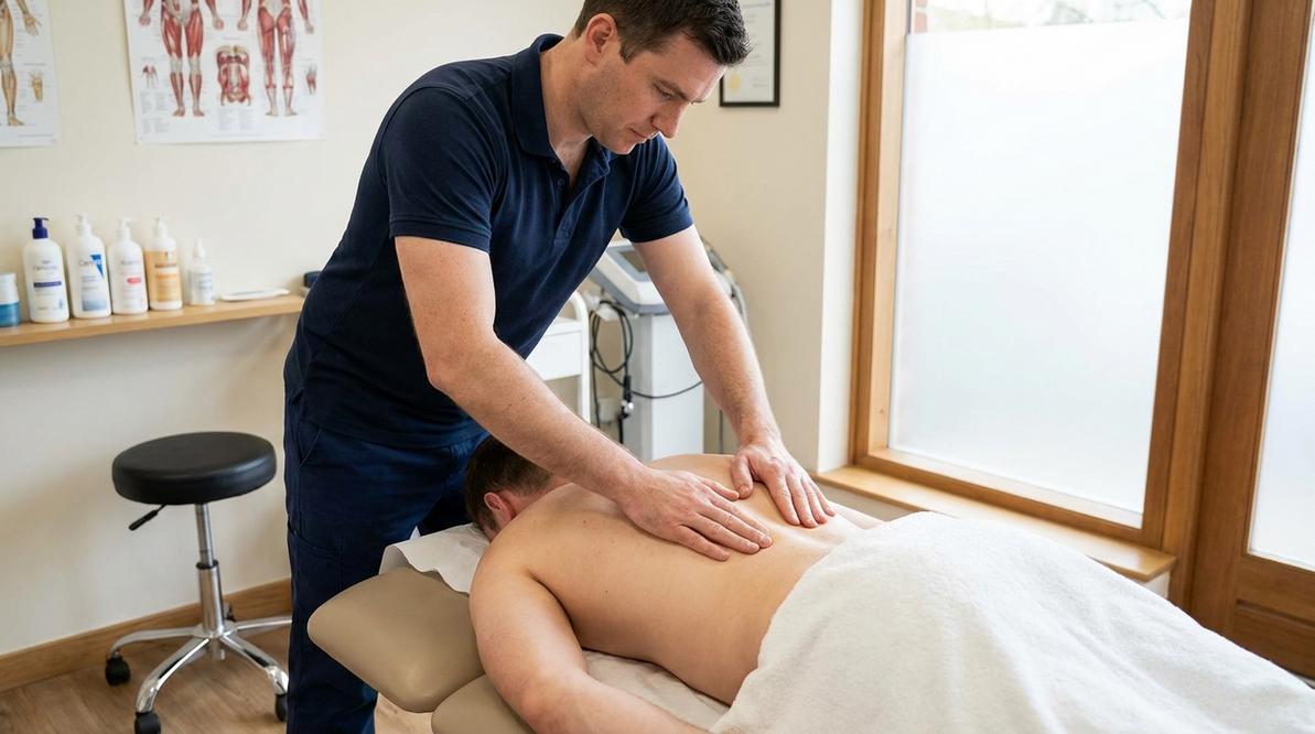 Fizjoterapeuta podczas terapii manualnej pomaga pacjentowi w odzyskaniu sprawności i redukcji bólu